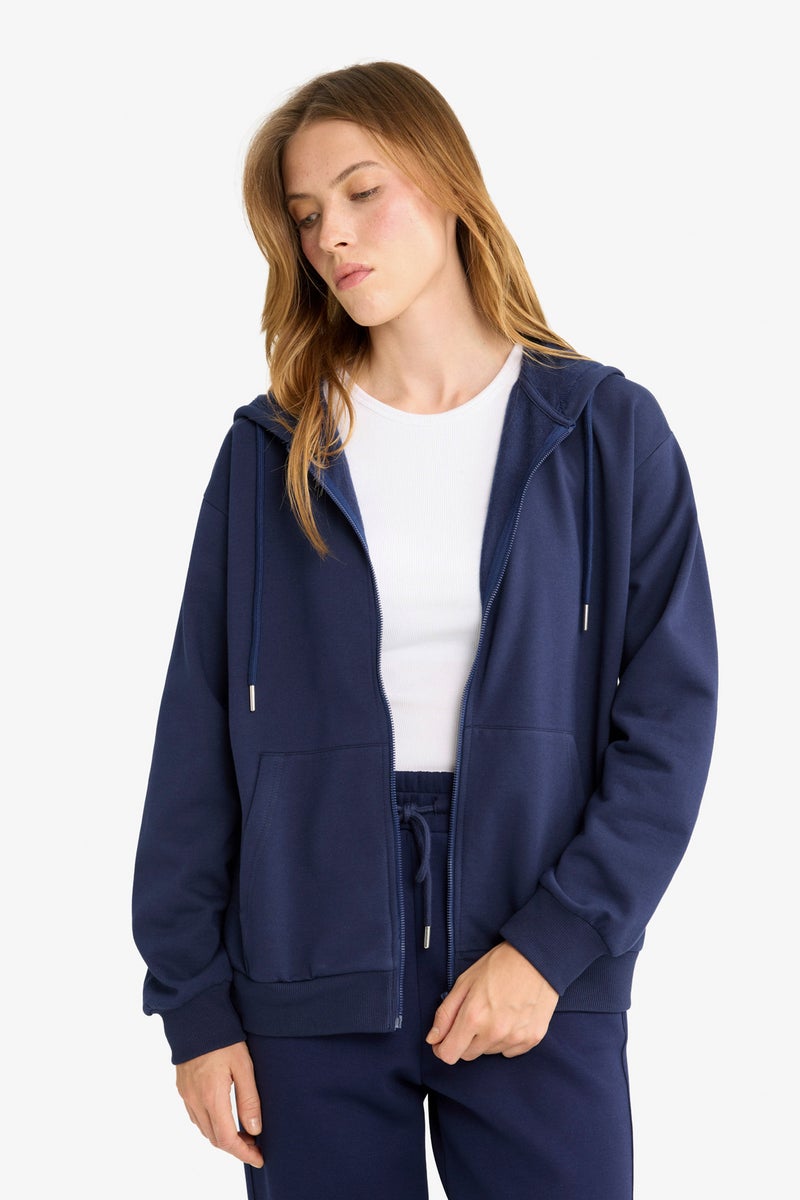 DeFacto Blue Woman Relax Fit Thin Fabric Cardigan Casual - Image 3